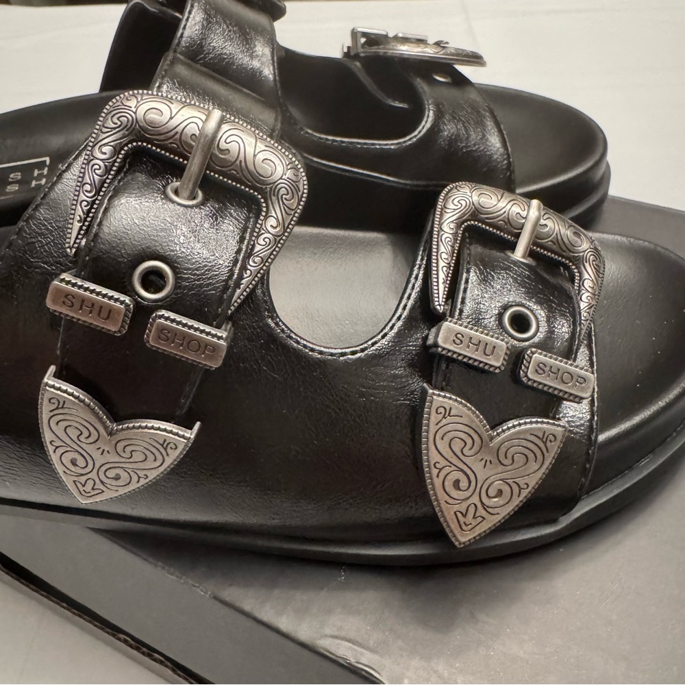 ShuShop Black Dolly Double-Buckle Slide Sandal size 6.5m, NIB - Picture 6 of 10